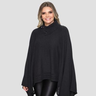 Imagem de Poncho Feminino Tricô Lã Gola Alta Confortavél Tendência Frio - GIP, P