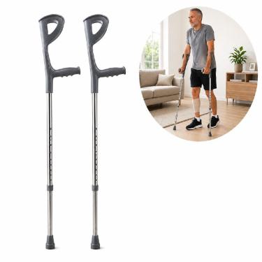 Imagem de Par de Muletas Canadenses Yeet Alumínio Ajustável Apoio Anatômico Ortopédico Adulto Até 120kg