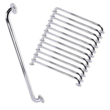 Imagem de Alça Barra de Apoio 80cm Inox Kit 12 Uni Suporte Banho Deficiente Idos