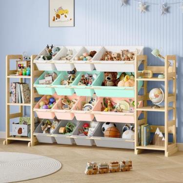 Imagem de Organizador de Brinquedos EXPERLAM de Madeira com 6 Prateleiras e 16 C