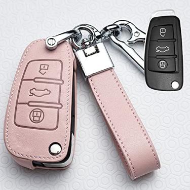 Imagem de YJADHU Porta-chaves de couro masculino feminino porta-chaves capa para carro, adequado para Audi A1 A3 A4 A5 Q7 A6 C5 C6, A, rosa
