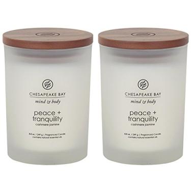 Imagem de Chesapeake Bay Candle Velas perfumadas Peace + Tranquility (Cashmere Jasmine) tamanho médio, pacote com 2, perfeitas para decoração de casa, relaxamento e presente