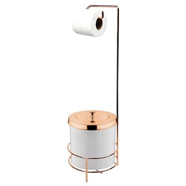 Imagem de Kit Suporte Porta Papel Higiênico Com Lixeira 5L Tampa Cesto Lixo Branco Rose Gold Chão Banheiro - Future