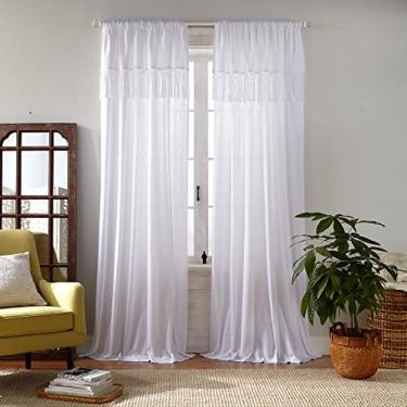 Imagem de Elrene Home Fashions Calypso Cottagecore Macramé Tassel Semi Transparente Painel de Cortina de Janela, 132 x 241 cm, Branco