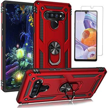 Imagem de Capa para LG Stylo 6, com protetor de tela HD, capa protetora de telefone de grau militar YZOK com anel de metal giratório de 360 graus, suporte de suporte, capa de suporte antiarranhões para LG Stylo 6, Vermelho