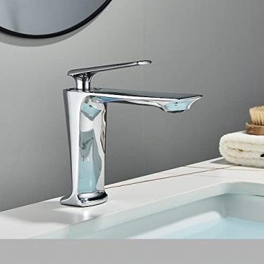 Imagem de Torneira de pia de latão de bacia alta preta, torneira misturadora de banheiro, alça única, água fria quente, montagem em deck, torneira de pia de vaidade, cromada, curta, China