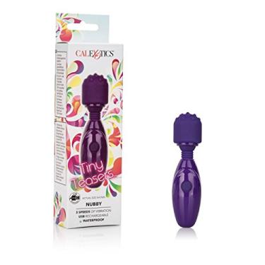 Imagem de CalExotics Tiny Teasers Nubby – Vibrador Bullet à prova d'água com ponta removível – Brinquedos adultos para casais – Vibrador de bolso com ponta nubbed – Roxo