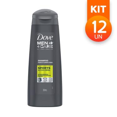 Imagem de Shampoo Dove Men Sports Cabelo Barba e Corpo Frescor Por 24h 200ml (Kit com 12)