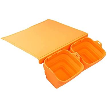 Imagem de Hunkie Conjunto de tábuas de corte de silicone antiderrapante para lava-louças com 2 tigelas de silicone dobráveis para carne e legumes, laranja