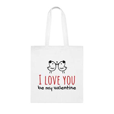 Imagem de Sacola I Love You Be My Valentine, presente divertido, bolsa de ombro, bolsas reutilizáveis, ideia de de Natal, Branco