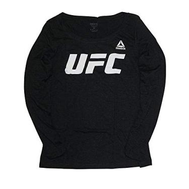 Imagem de Camiseta feminina Reebok com logotipo gráfico oficial do UFC e manga comprida, Black/Red, Large