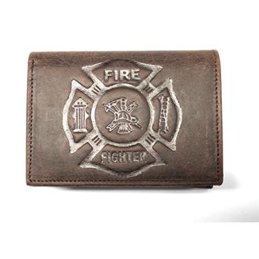 Imagem de Carteira de couro resistente com proteção RFID "Crazy Horse" Fire Fighter, Marrom, One size, Carteira RFID