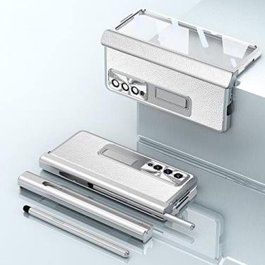 Imagem de Capa de filme protetor de tela de couro anti-choque para Samsung Galaxy Z Fold 4 5G Fold4 Fold 3 Fold 3 S Capas para caneta, prata, para Samsung Z Fold 4