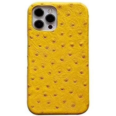 Imagem de GANYUU Capa de telefone amarela com padrão de avestruz, para Apple iPhone 12 Series (2020) Capa de telefone traseira com forro de couro [proteção de tela e câmera], iPhone 12 Mini (tamanho: iPhone 12 Pro Max)