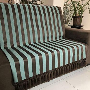 Imagem de Manta Para Sofá em Tecido Jacquard Listrado Verde com Marrom 190x140cm