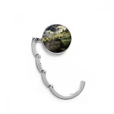 Imagem de Vila Fog Hill Paisagem Floresta Toalha Gancho de Mesa com Fecho Decorativo Dobrável Cabide