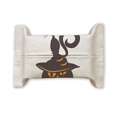 Imagem de Bolsa de linho de algodão para lenços faciais de Halloween com chapéu de monstro de abóbora