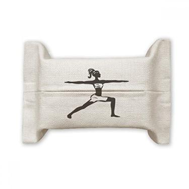 Imagem de Yoga Girl Keep Healthy Sports Outline Suporte de capa de papel para lenços faciais Bolsa de linho de algodão