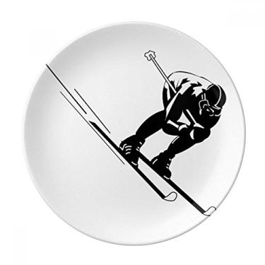 Imagem de Prato de ilustração preto esportivo com estampa de esqui decorativo de porcelana salver louça de jantar