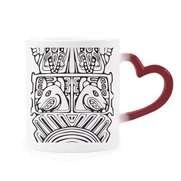 Imagem de Caneca indiana abstrata desenho totem mastro rosto sensível ao calor Caneca vermelha mudança de cor grés copo