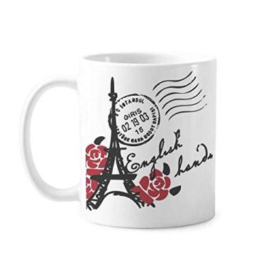 Imagem de Caneca Eiffel Torre Rosas França Paris Estilo Carimbo Cerâmica Café Porcelana Talheres