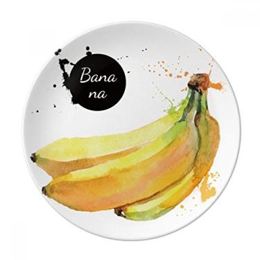Imagem de Prato decorativo de porcelana para salver louça de jantar de banana, aquarela, frutas saborosas