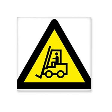 Imagem de Símbolo de aviso empilhadeira amarelo preto triângulo azulejo de cerâmica brilhante decalque pedra adornada tijolo vitrificado