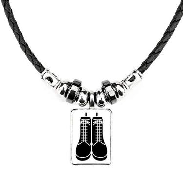 Imagem de DIYthinker Colar masculino preto alto padrão de botas com contorno da joia com pingente de corda de couro
