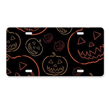 Imagem de DIYthinker Placa de licença de Halloween com estampa de abóbora para decoração de placa de carro em aço inoxidável