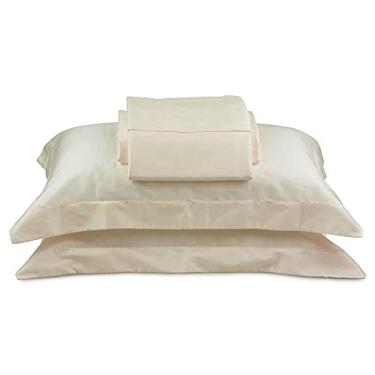 Imagem de Jogo de cama Kng Platine 300 fios com dobra feita Marfim 4 peças