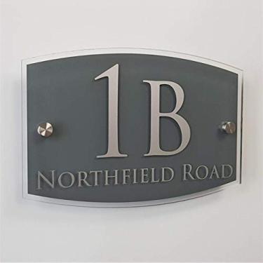 Imagem de Placa do número da casa Personalize a placa do número da casa Placa de nome da propriedade Placa de endereço residencial moderna com efeito de vidro