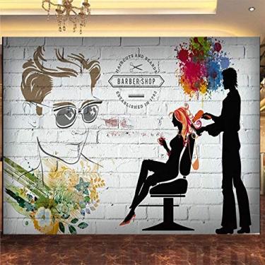 Mural de foto personalizado 3D papel de parede retrô de salão de  cabeleireiro, tendência, penteado, beleza, barbearia, mural de parede 3D  para sala de