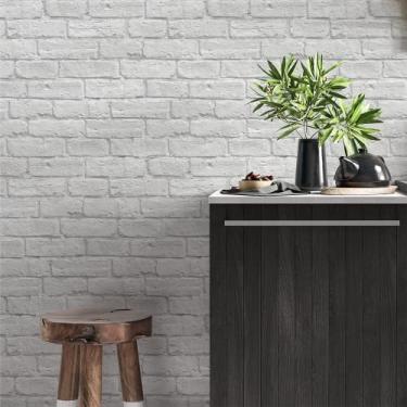 Imagem de Papel De Parede Adesivo Tijolo Branco Aparente Catraca Lavável