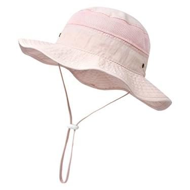 Imagem de Chapéu de sol infantil aba larga FPS 50+ chapéu para crianças meninos meninas chapéu balde ajustável chapéu balde de bebê (rosa, 56 cm)