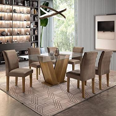 Imagem de Conjunto de Mesa de Jantar com Vidro e 6 Cadeiras Classic Veludo Ypê e Marrom