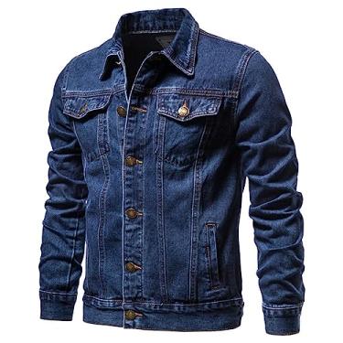 Imagem de Jaquetas jeans masculinas fashion masculina corte caubói sem forro jaqueta jeans Azul
