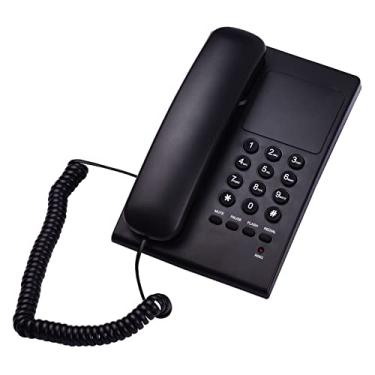 Imagem de CIADAZ Telefone de mesa com fio preto Telefone fixo montável na parede Suporte de telefone Campainha/fone Receber controle de volume Flash Mudo função Rediscagem para escritório do hotel Business Home