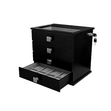 Imagem de Reluz Art Gaveteiro Porta Joias Belle Forrado com 4 Gavetas, Visor e Tranca Lateral com Chave (Relógios, Preto/Cinza)