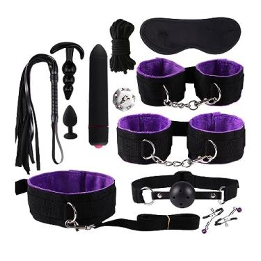 Imagem de Kit Sexual Feminino Brinquedos Sexuais para Mulheres Algemas Plug Anal Vibrador Feminino Acessórios Eróticos Sexual (Roxo)