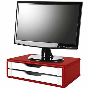 Imagem de Suporte de Monitor 2 Gavetas, Mdf Vermelho C/Gaveta Branca - Souza e Cia (Ref: 3360), V...