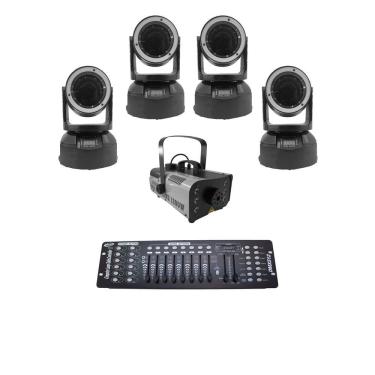 Imagem de Kit 4 Mini Moving Beam+Máquina De Fumaça1200W+Mesadmx512