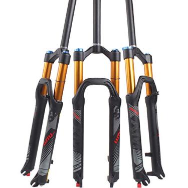 Imagem de BUCKLOS 【 Garfo de suspensão US Stock LUTU 26/27,5/29 Air MTB, tubo reto de ajuste de reposição 28,6 mm QR 9 mm viagem 120 mm manual/parafuso de bloqueio de roda garfos de bicicleta de montanha, choque a gás ultraleve XC, Black Gold, 27.5