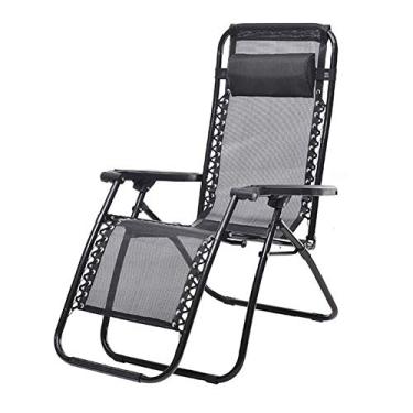Imagem de Cadeira reclinável dobrável de gravidade zero, poltronas de alumínio com travesseiro, poltronas ajustáveis ​​para lounge ao ar livre, praia, preta (preta) vision