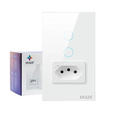Imagem de EKAZA INTERRUPTOR WIFI 2 BOTÕES PRETO COM TOMADA 20A