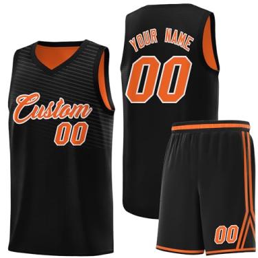 Imagem de Camiseta personalizada de basquete Jersey uniforme atlético hip hop impressão personalizada número de nome para homens jovens, Preto e laranja-23, One Size
