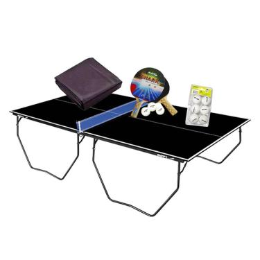 Imagem de MESA PING PONG COR PRETA  MDP 15mm 1087 KLOPF + KIT 5055 + KIT 6 Bol. Branca + Capa Slim