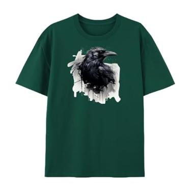 Imagem de Qingyee Camisetas Gothic Black Crow, Black Raven Camiseta com estampa Blackbird para homens e mulheres., Corvo - verde escuro, 3G