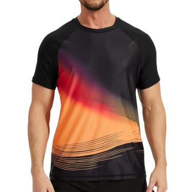 Imagem de VAYAGER Camisa de natação masculina manga curta FPS 50+ Rash Guard secagem rápida água praia camisetas de proteção solar, Preto, laranja, 5X-Large