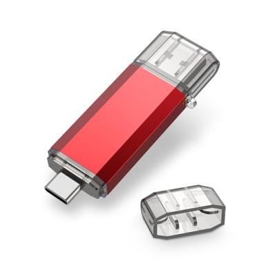 Imagem de RAOYI Flash Drive USB C 2 em 1 de 128 GB atualizado 130 MB/s USB 3.1 Tipo C Dual OTG Metal Thumb Drive Memory Stick com chaveiro adequado para smartphones USB-C, PC, Macbooks e tablets (vermelho)