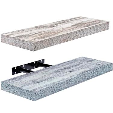 Imagem de Sorbus Prateleiras flutuantes – Pacote com 2 prateleiras de parede rústicas e azuis de 40,6 cm para quarto, cozinha, sala de estar, prateleiras de banheiro, decoração de casa, escritório – prateleira